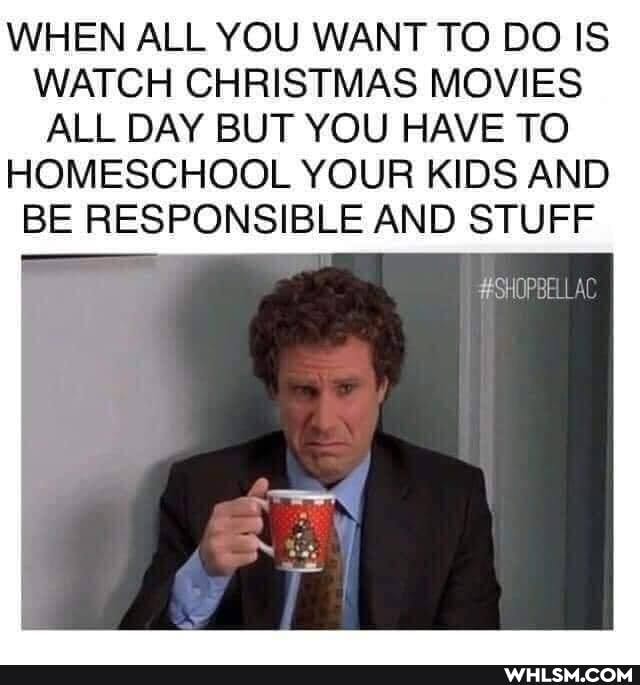 WHEN ALL YOU WANT TO DO IS WATCH CHRISTMAS MOVIES ALL DAY BUT YOU HAVE TO HOMESCHOOL YOUR KIDS AND BE RESPONSIBLE AND STUFF