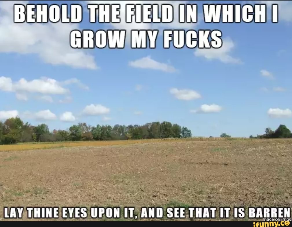 BEHOLD THE FIELD IN WHICH I GROW MY FUCKS LAY THINE EYES UPON IT AND Behold the field in which i grow my fucks lay thine eyes upon it and