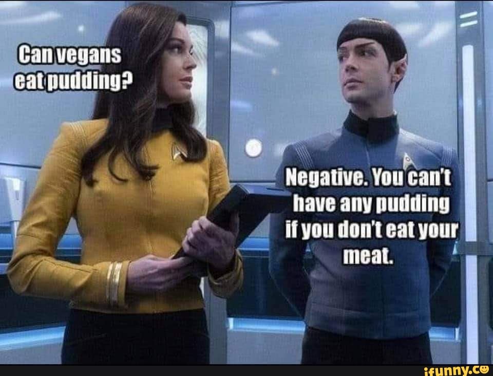 Negative. You can't 'have any pudding if cat your meat. iFunny