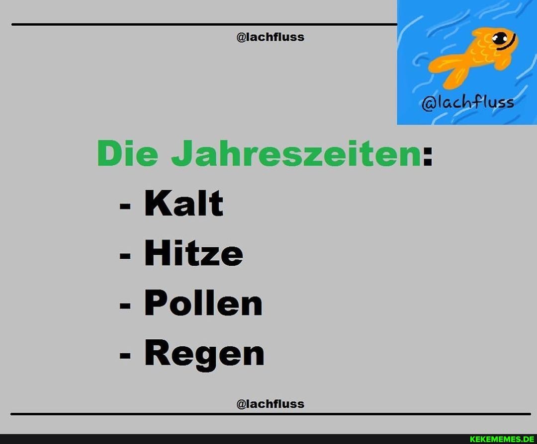 Die Jahreszeiten:
- Kalt
- Hitze
- Pollen
- Regen
@lachfluss