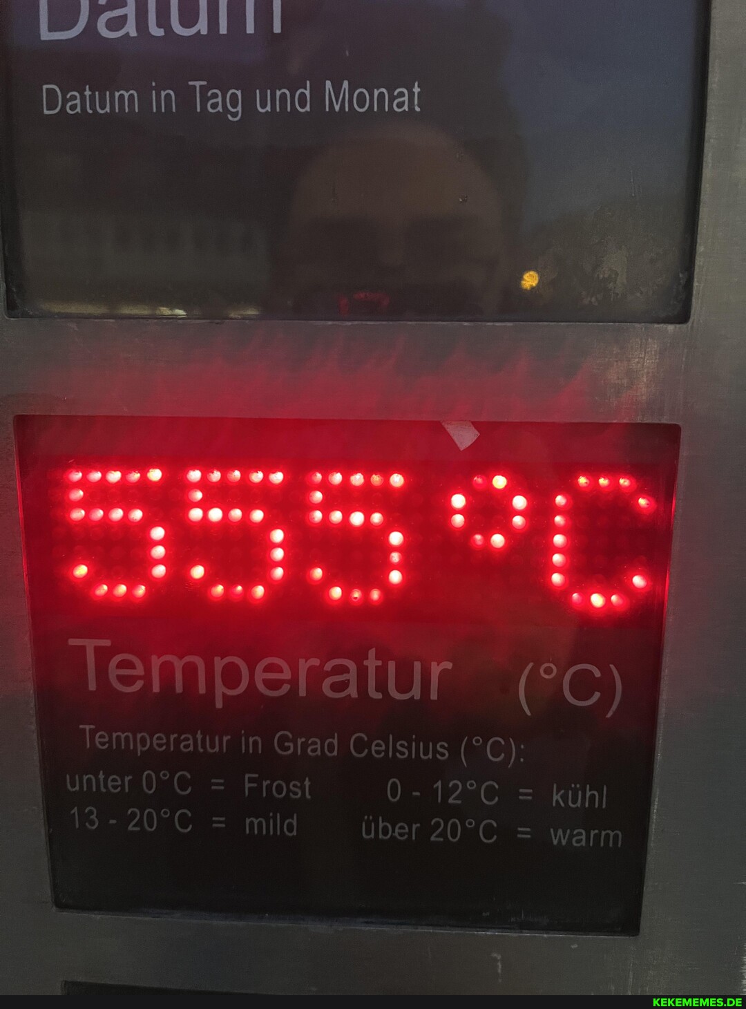 Datum in Tag und Monat Temperatur {ur in Gre unter = Frost 13 - = mild uber kuhl