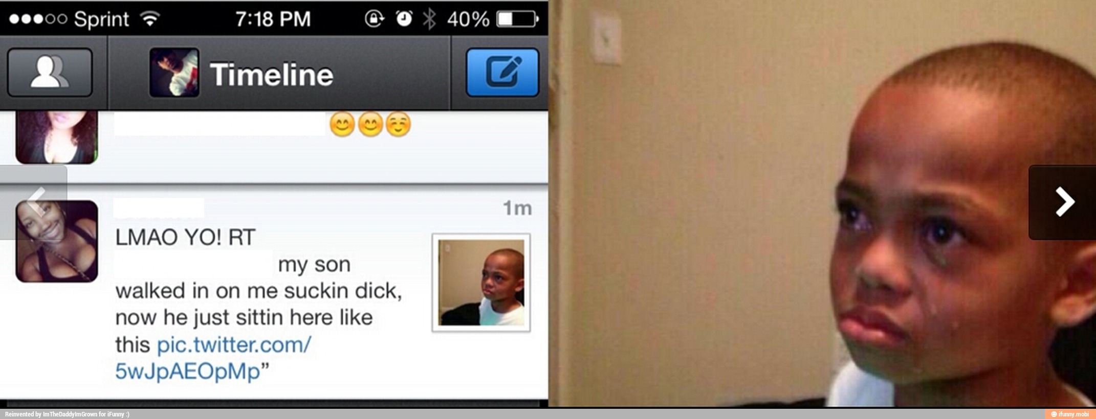 Sprint
2 PA Timeline
LMAO YO! RT
my son
walked in on me suckin dick,
now he just sittin here like
this pic.twitter.com/