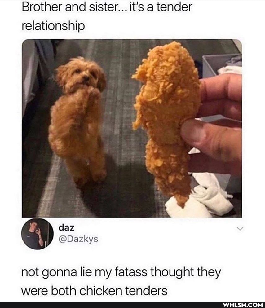 Brother and sister... it's a tender relationship
ss
@Dazkys
not gonna lie my fatass thought they were both chicken tenders