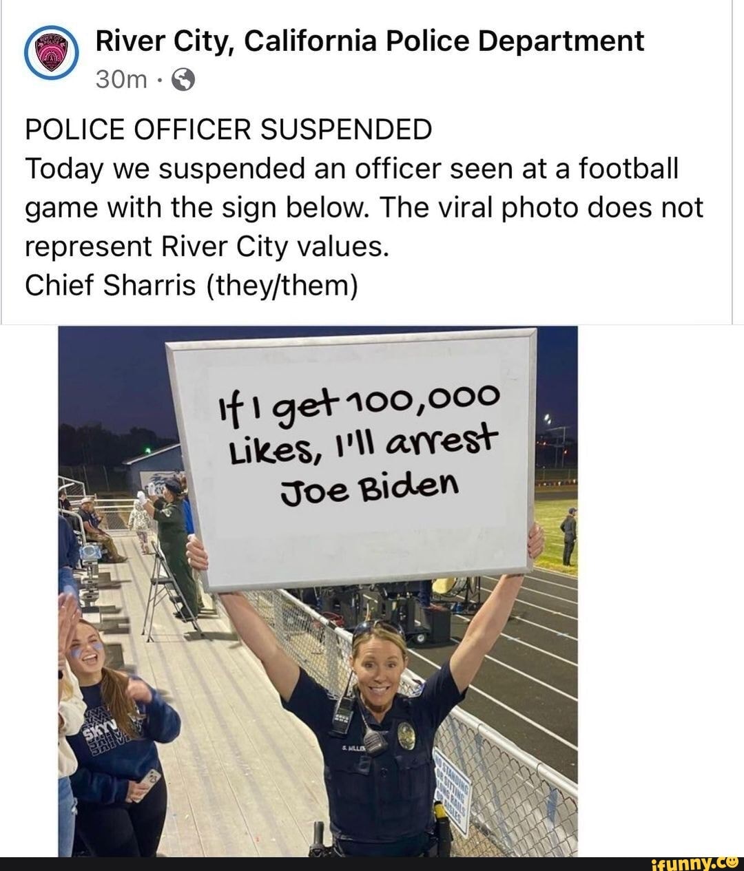 River City, California Police Department POLICE OFFICER SUSPENDED Today