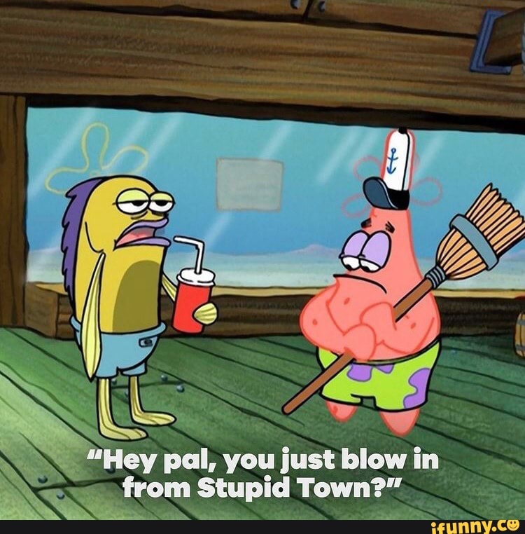 "ss
"Hey pal, you just blow in
from Stupid Town?"