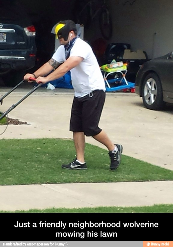 Just a friendly neighborhood wolverine
mowing his lawn - Just a friendly neighborhood wolverine mowing his lawn