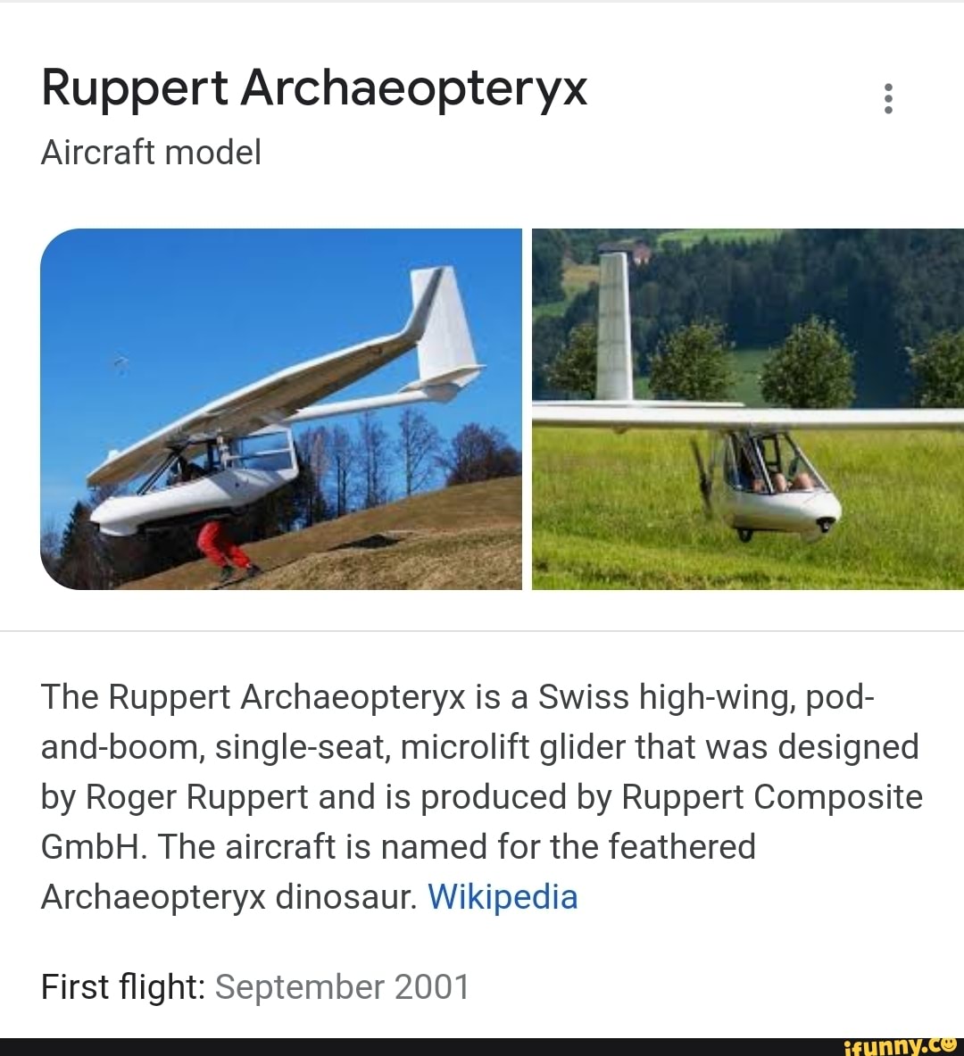 Ruppert Archaeopteryx Aircraft model The Ruppert Archaeopteryx is a
