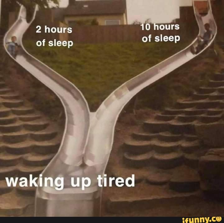 hours of sleep
2 hours of sleep
waking up tired