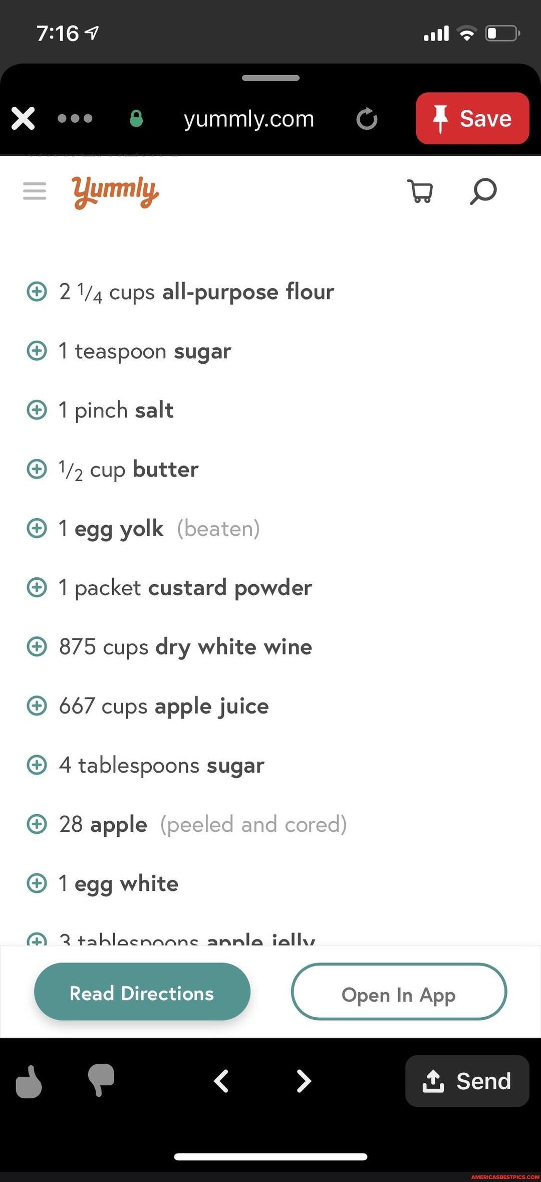 ® 21/4 cups all-purpose flour 1 teaspoon sugar
E 1 pinch salt
© 1/2 cup butter
O 1 egg yolk 1 packet custard powder 875 cups dry white wine
O 667 cups apple juice
O 4 tablespoons sugar 28 apple
® 1 egg white
