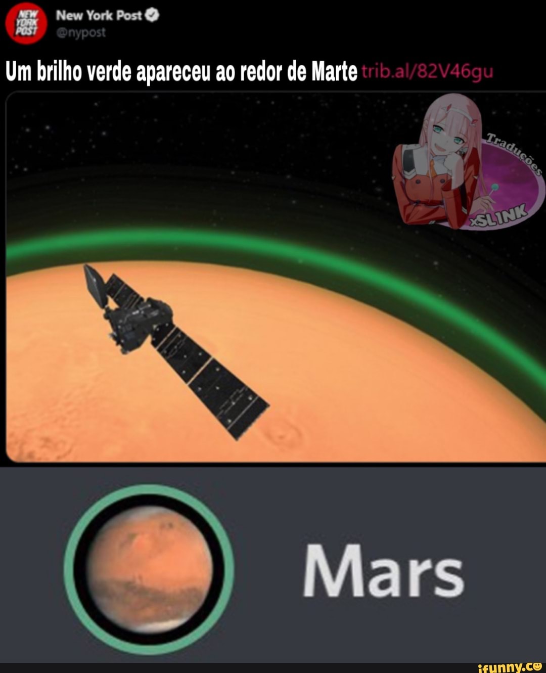 Um brilho verde apareceu ao redor de Marte