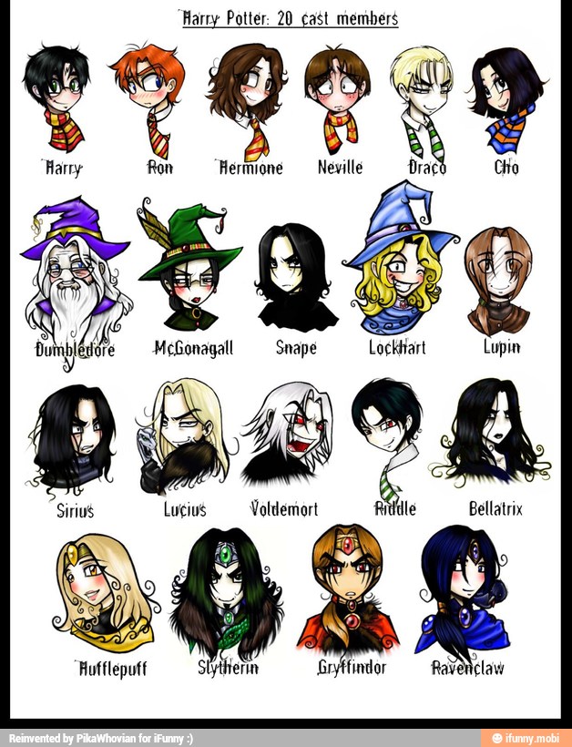 Harry Potter: 20 cast members
098
Harry Ron Hermione Neville
Sirius Lucius Voldemort
Bellatrix
e
