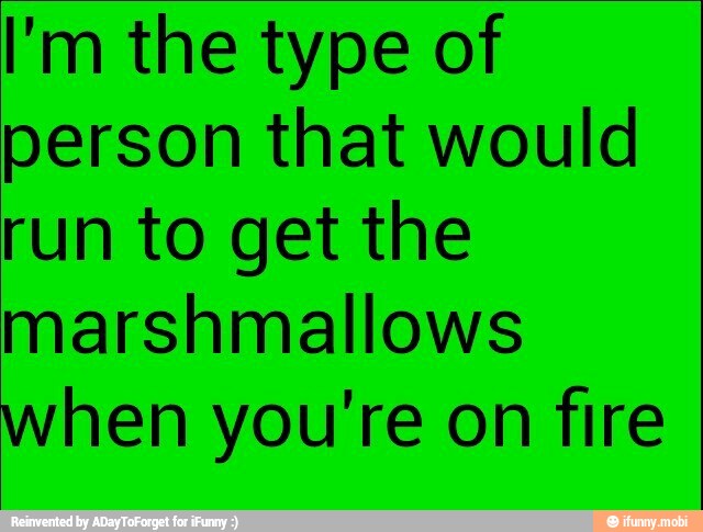 I'm the type of
person that would
run to get the
marshmallows
hen you're on fire