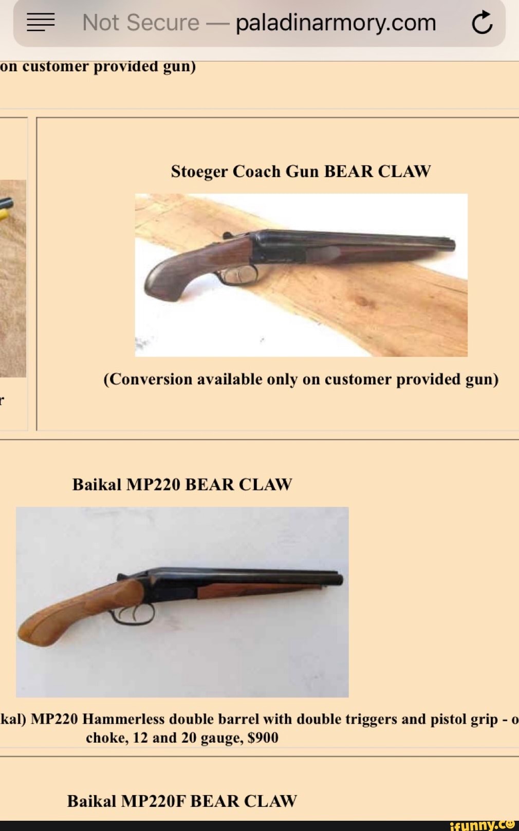 E Not Secure Paladinarmory Com C Ou Customer Provided Gun Stoeger Coach Gun Bear Claw Conversion