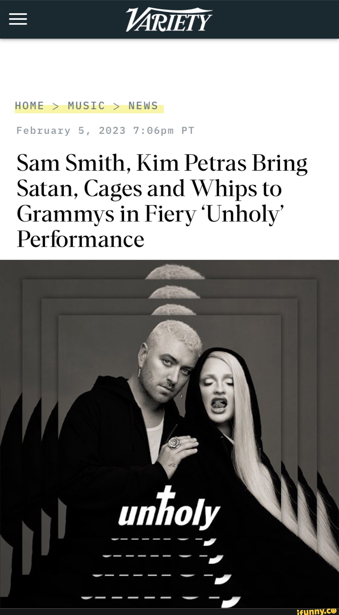 VARIETY HOME > MUSIC > NEWS February 5, 2023 PT Sam Smith, Kim Petras ...