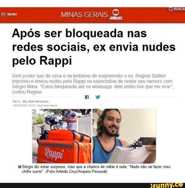 Ap S Ser Bloqueada Nas Redes Sociais Ex Envia Nudes Pelo Rappi S Rgio Diz Estar Surpreso Mas