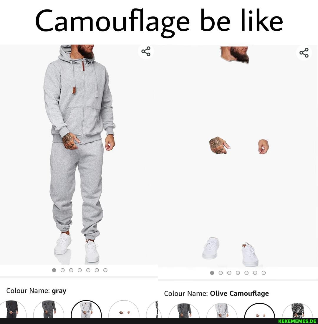 Camouflage be like
Colour Name: gray Colour Name: Olive Camouflage
Gm rn t+
of