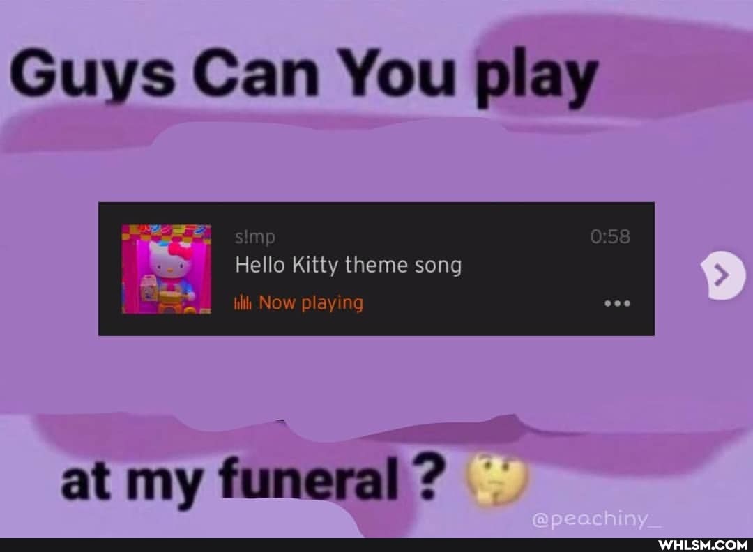 Guys Can You play
simp
Hello Kitty theme song
Now playing
at my funeral?