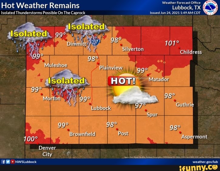 Weather Forecast Office Hot Weather Remains Lubbock, TX Isolated