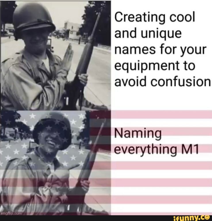 Creating cool
and unique
names for your
equipment to
avoid confusion
Naming
everything M1