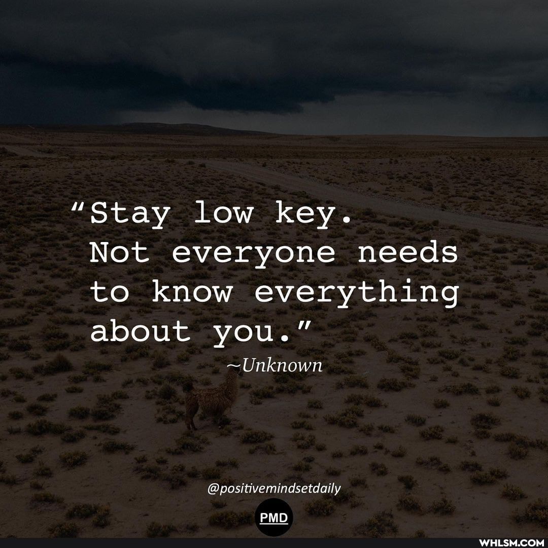 "Stay low key.
Not everyone needs to know everything about you."
~Unknown
@positivemindsetdaily
PMD