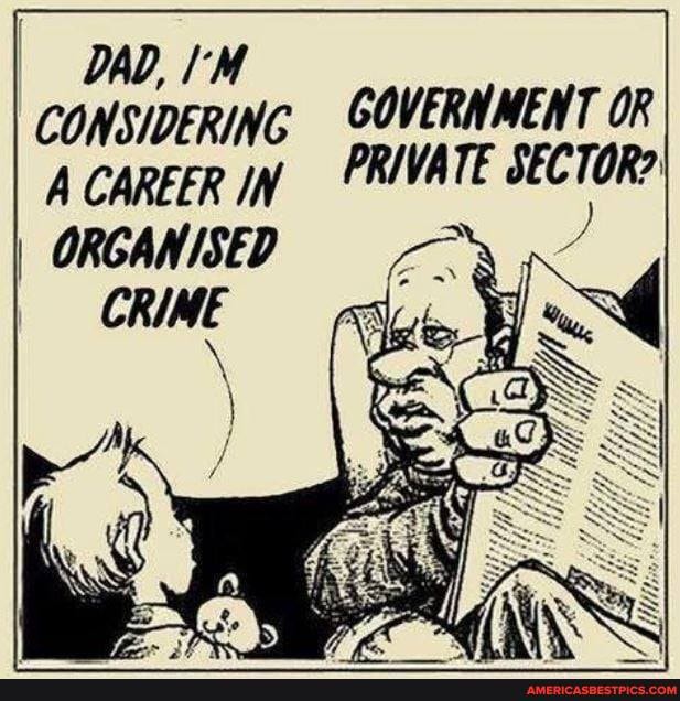 DAD, I'M
CONSIDERING
CAREER IN
ORGANISED
GOVERNMENT OR
PRIVATE SECTOR?