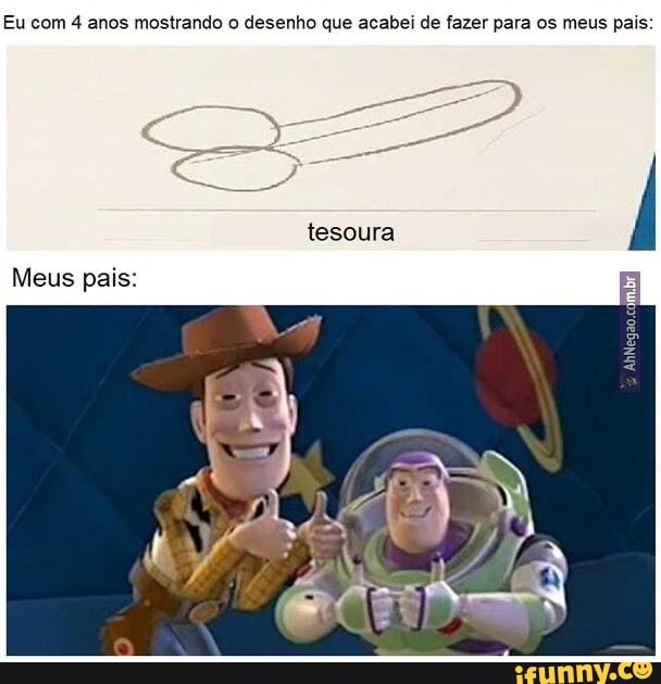 Eu com 4 anos mostrando o desenho que acabei de fazer para os meus pais:
tesoura
Meus pais: