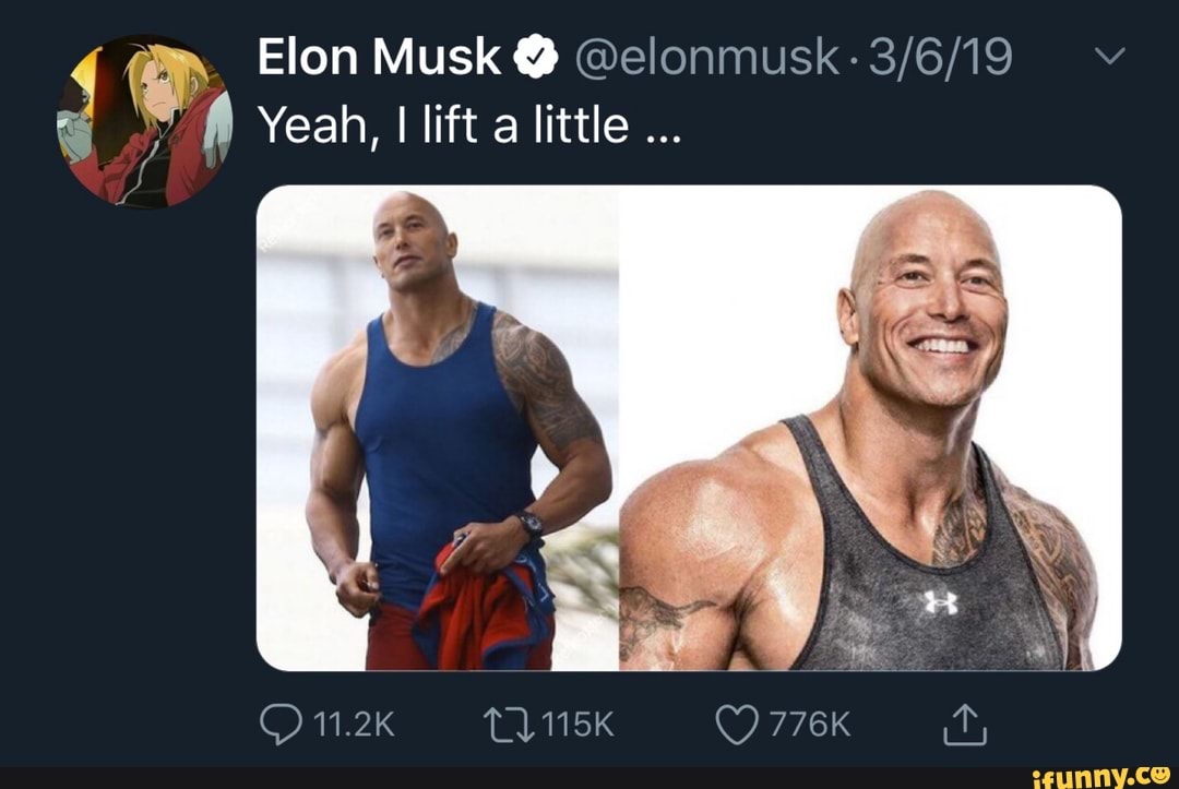 lmao, twitter, dwaynejohnson, elonmusk, faceswap, doyoulift, doyouevenlift, perfect, dank, gym, screenshot
