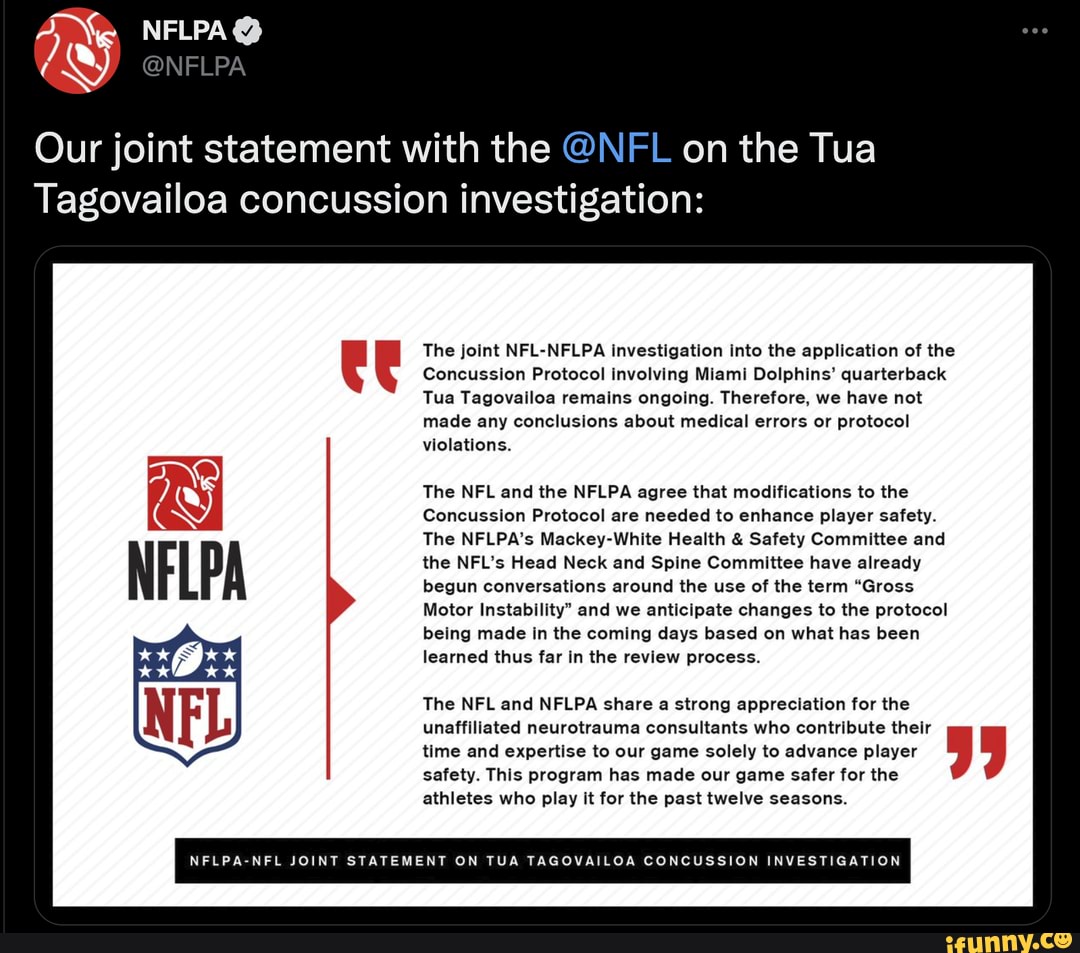 NFLPA on X: Our joint statement with the @NFL on the Tua Tagovailoa  concussion investigation:  / X