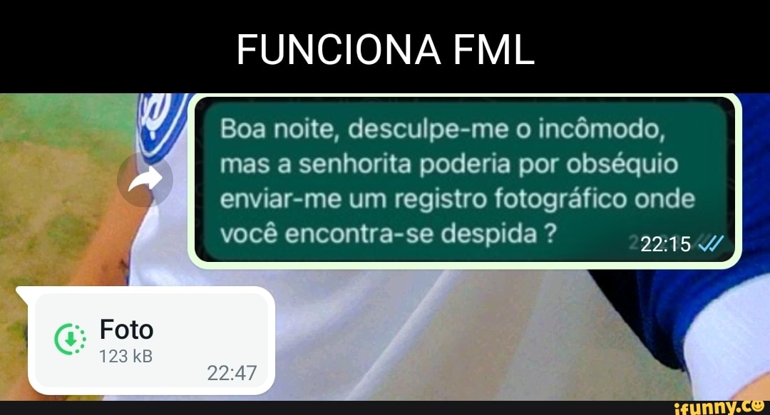 Funciona Fml Mas A Senhorita Poderia Por Obséquio Enviar Me Um Registro Fotográfico Onde Você