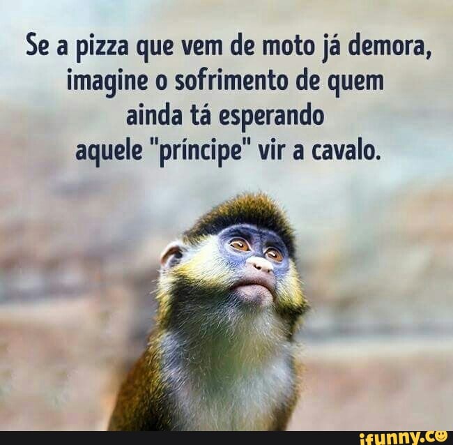 Se a pizza que vem de moto já demora,
imagine o sofrimento de quem
ainda tá esperando
aquele "principe" vir a
cavalo.