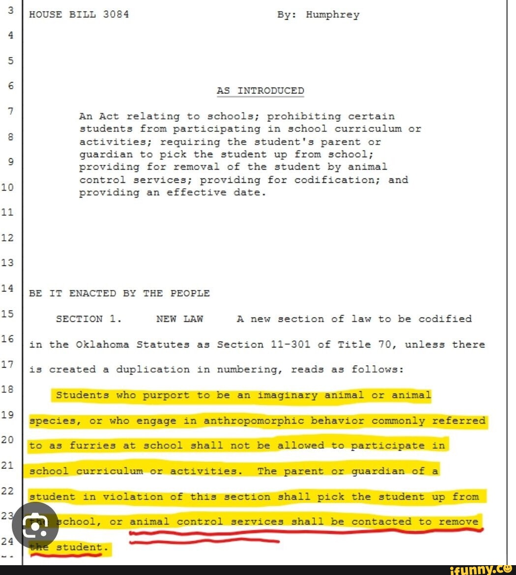oklahoma house bill 3084 furries