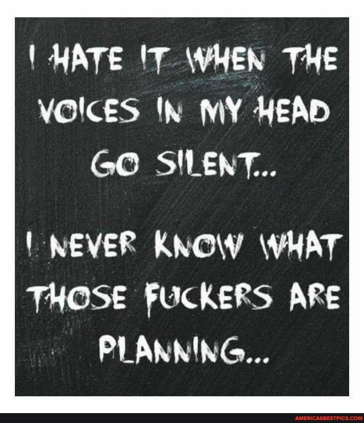 I HATE 'T WHEN THE VOICES In MY HEAD GO SILENT.
NEVER KNOW WHAT THOSE FUCKERS ARE PLANNING...