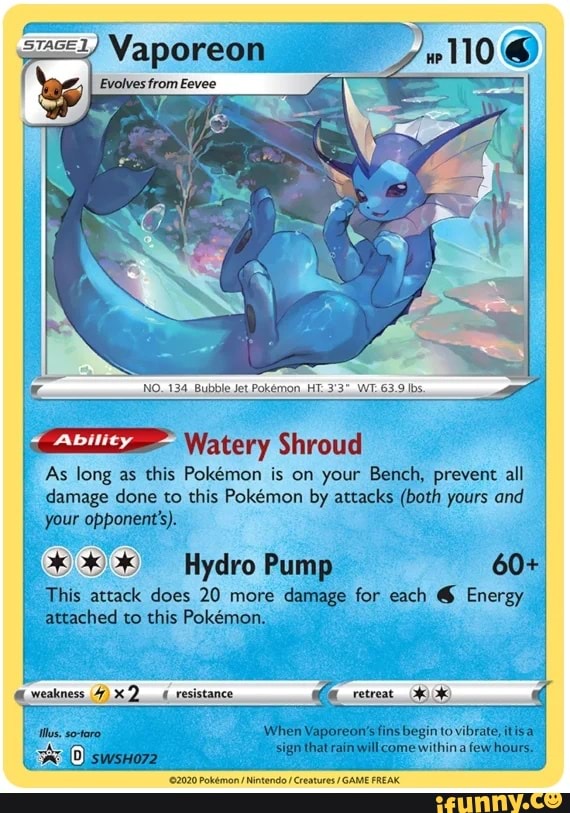 Vaporeon Evolves from Eevee NO..134_ Bubble Jet Pokemon. HT. 3'3