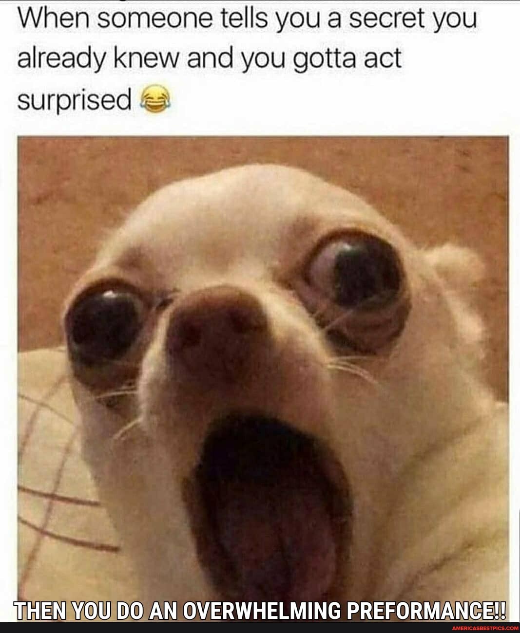 When someone tells you a secret you already knew and you gotta act surprised
HEN YOU DO AN OVERWHELMING PREFORMAN Ell