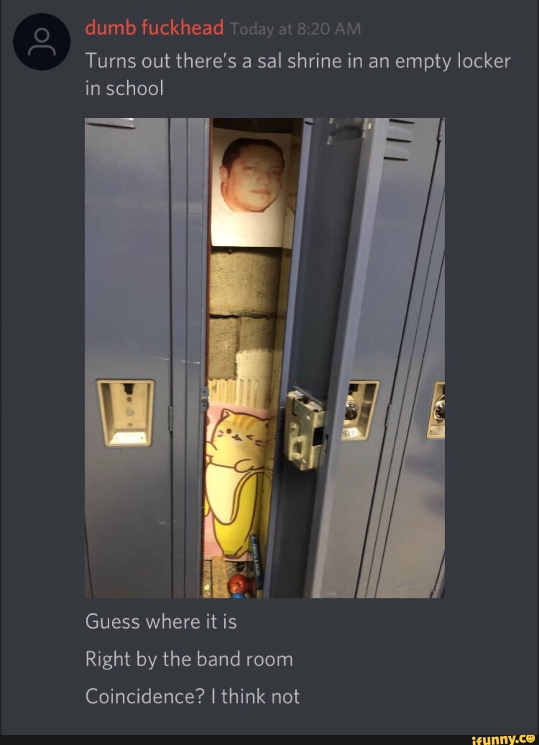 Turns out there's a sal shrine in an empty locker in school Right by ...