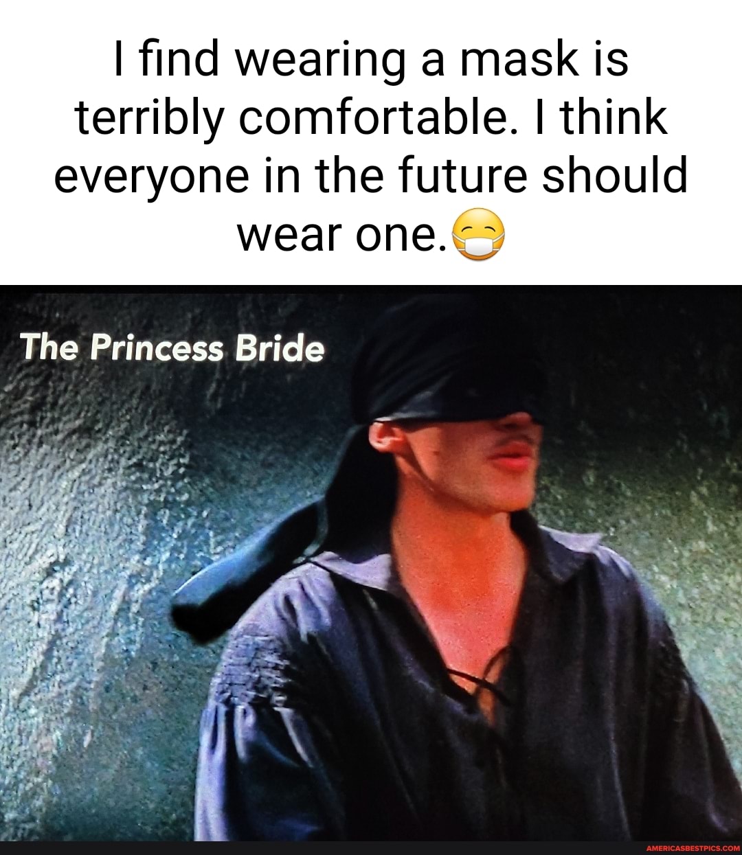 I find wearing a mask is terribly comfortable. I think
everyone in the future should wear one.
The Princess Bride
