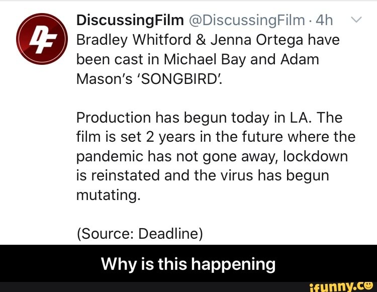 4h C Bradley Whitford Jenna Ortega Have Been Cast In Michael Bay And Adam Mason S Songbird