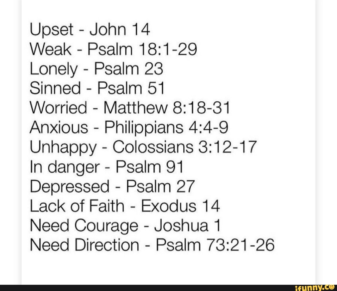 Upset - John 14 Weak - Psalm Lonely - Psalm 23 Sinned - Psalm 51 ...