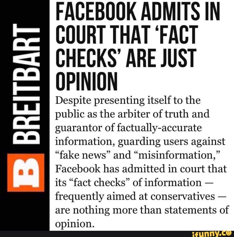 FACEBOOK ADMITS IN COURT THAT #39 FACT CHECKS #39 ARE JUST OPINION Despite
