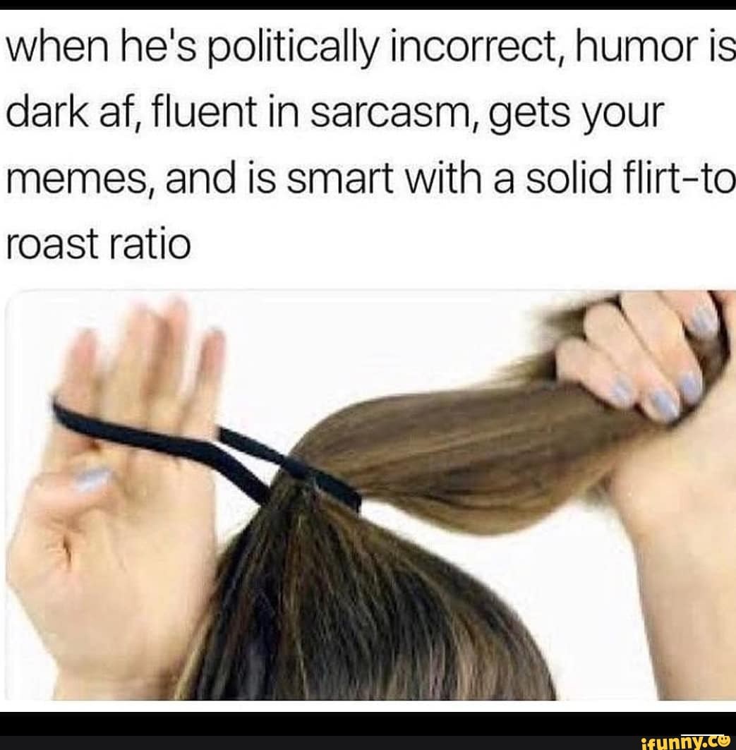 when he's politically incorrect, humor is dark af, fluent in sarcasm, gets your memes, and is smart with a solid flirt-to roast ratio