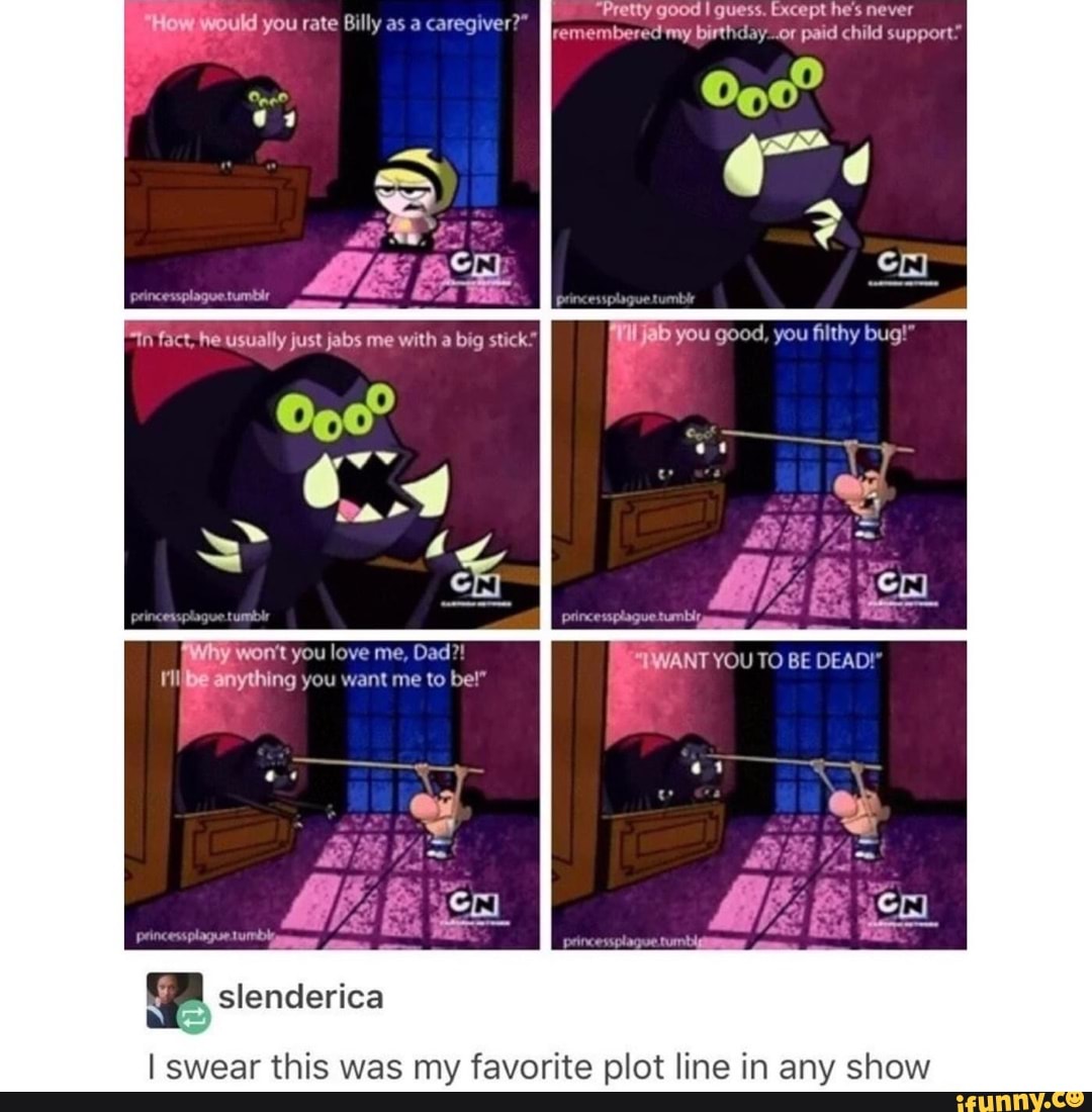 "Pretty good I quess. Except hes never
you you filthy bug!"
egiver?
Would you rate Billy as a caregiver?" mnembered my birthday _or paid child support
he usually me
won't you love me, Dad?! anything you want me to be!
slenderica
I swear this was my favorite plot line in any show