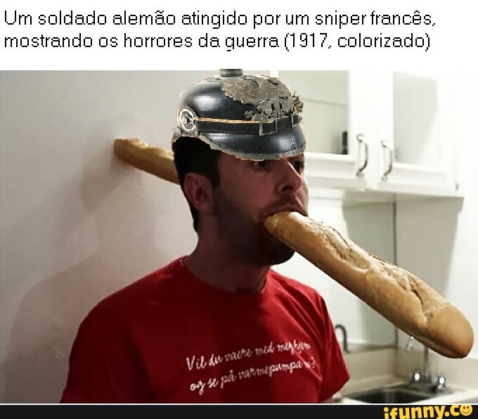 Um soldado alemão atingiclo por um sniper francés,
mostrando os horrores cla querra (1917, colorizado)