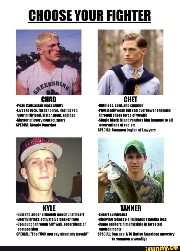 CHOOSE YOUR FIGHTER CHET Peak Caucasian masi Ruthiess, cold, and cunning -Lives to fuck, fucks to
