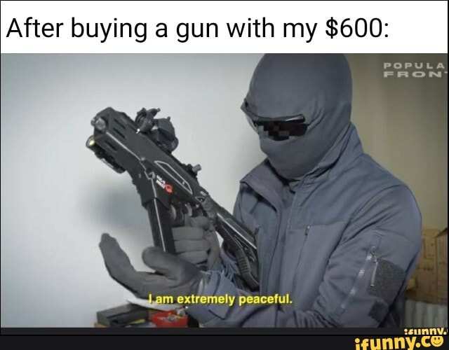 After buying a gun with my $600: am extremely peaceful. eunnv. - iFunny