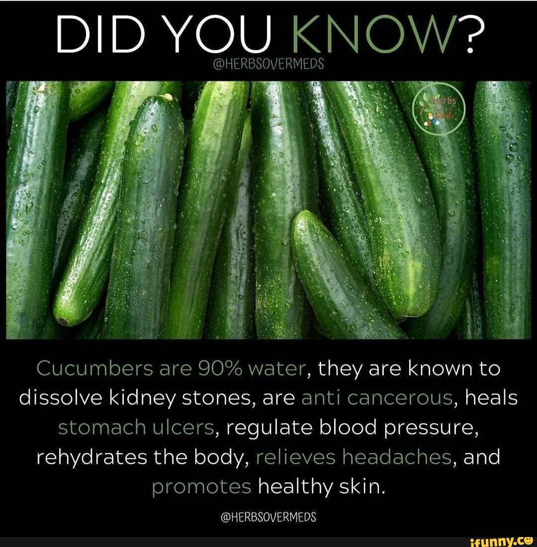 DID YOU KNOW'? HERBSOVERMEDS Cucumbers are 90 water, they are known