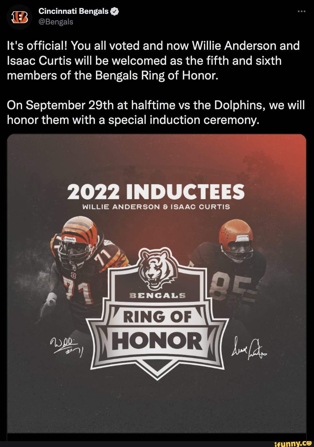 Bengals to add Willie Anderson, Isaac Curtis to Ring of Honor