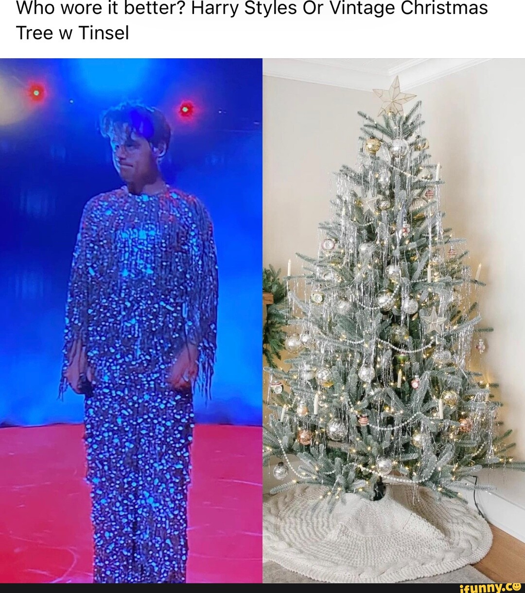 Who wore It better? Harry Styles Or Vintage Christmas Tree w Tinsel