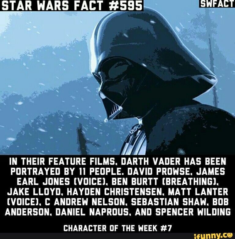 STAR WARS IN THEIR FEATURE FILMS. DARTH VADER HAS BEEN PORTRAYED BY 11