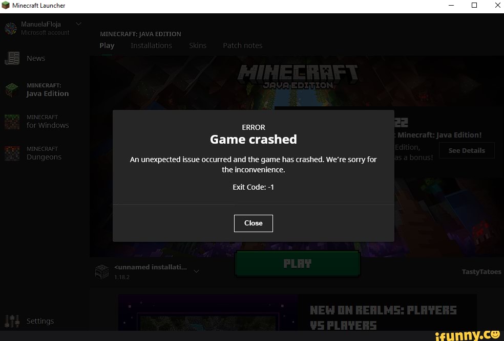 Minecraft Launch ERROR Game Crashed An Unexpected Issue Occurred And ...