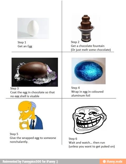 fountain
Get an
Egg
just melt some
chocolate)
step3 Step 4
Wrap coloured
ê
Get a
chocolate